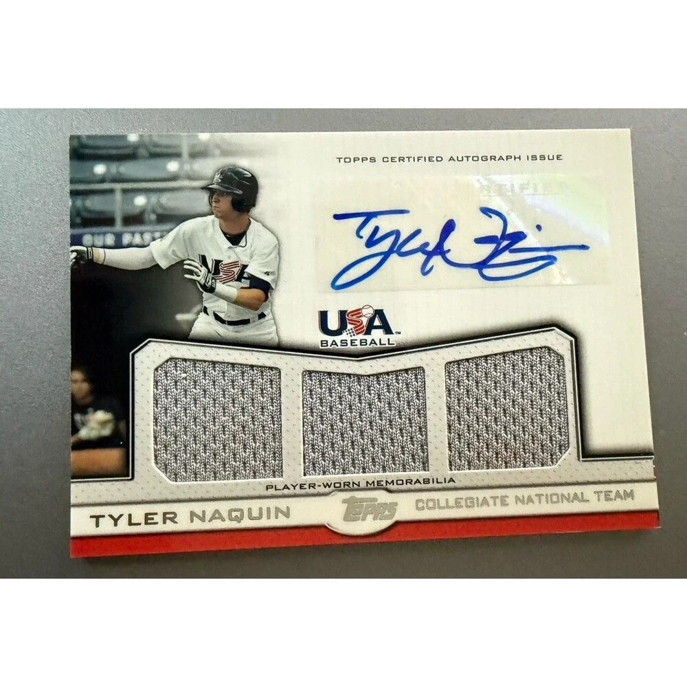 2011 Topps USA Tyler Naquin Triple Jersey Patch Auto /214 #ATR-TN Collegiate